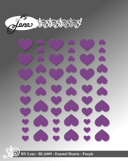 By Lene Enamel hearts Lilla 54 stk 11x13, 8x10 & 5x6mm